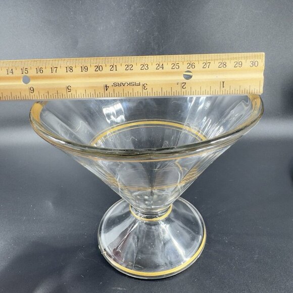 Antique Clear Compote Candy Dish Bowl Manganese 365nm Green UV Gold Gold Lines - Picture 5 of 12
